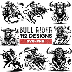 Bull Rider SVG Bundle | 112 Rodeo  Cowboy Designs | PNG Files for Sublimation & Crafting Projects