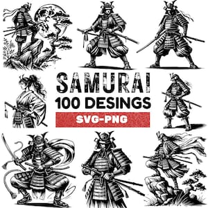 Samurai Clipart Bundle: 100 Japanese Warrior Designs (SVG, PNG)