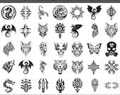 Tribal Tattoo Bundle 100 Designs PNG SVG, Dragon Wolf Lion Skull Clipart, Tribal Tattoo Symbols, Digital Download Cricut Cutting Files