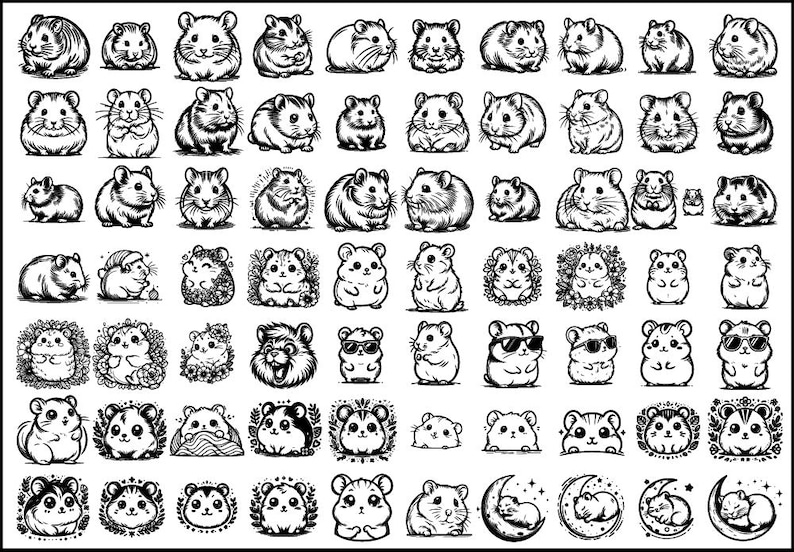 Hamster Design 140 Cute Hamster Designs Bundle | Adorable Hamster Clipart Collection ...