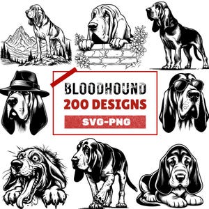 Bloedhond-clipartbundel: 200 hondenontwerpen, png-SVG-bestanden