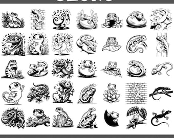 Gecko Lizard SVG PNG Bundle: 150 Clipart Designs for Crafts