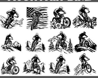 Paquete SVG de bicicleta de montaña: 100 imágenes prediseñadas de ciclistas de MTB (descarga digital)