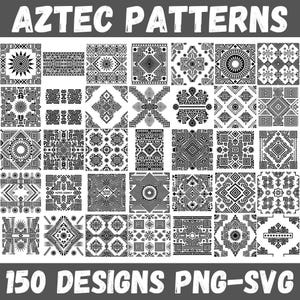 Aztec Pattern Bundle SVG PNG, 150 Intricate Tribal Aztec Geometric Seamless Design Files for Cricut, Sublimation, Print on Demand, Crafting
