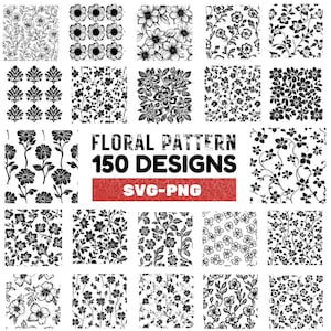 Bundle SVG motif floral, 150 dessins de fleurs sans couture, clipart PNG botanique, arrière-plans floraux vintage, téléchargement numérique