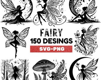 Fairy SVG PNG Design Bundle | Enchanting Fairy Silhouettes for Crafts, Decor, Apparel & DIY | Magical Fantasy Art for Fairy Tale Lovers