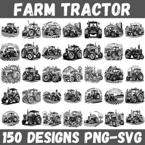 Farm Tractor SVG PNG Design Bundle | Vintage and Modern Tractor Clipart for Farmhouse Decor, Apparel & DIY Projects | Tractor Silhouette Art