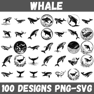 Whale SVG PNG Bundle: 100 Ocean Animal Clipart Designs