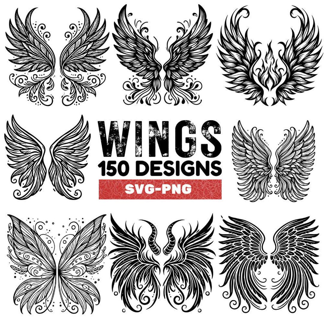 Angel Wings SVG Bundle: 150 Gothic & Tribal Wing Designs (digital ...