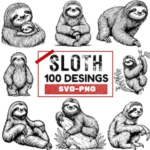 Sloth Design Bundle | Cute Sloth Clipart Collection | SVG PNG Files for Crafts, lesser cut, Stickers, Relaxed Animal Art