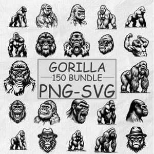 Paquete de diseño de gorila: imágenes prediseñadas SVG PNG de animales salvajes