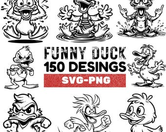 Funny Duck SVG PNG Design Bundle: 150 Cartoon Clipart (Digital Download)