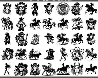 150 Cowgirl SVG PNG Bundle für Cricut Silhouette | Cowgirl Clipart | Rodeo Cowboy Mädchen Silhouette | Western-Schnittdateien