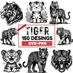 Tiger SVG PNG Design Bundle | Fierce and Cute Tiger Clipart Collection | Perfect for T-Shirts, Wall Art, Stickers & DIY Crafts