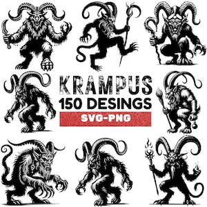 Krampus SVG PNG Design Bundle | Spooky Christmas Clipart for Crafts, Holiday Decor, Stickers, Apparel, and Dark Festive Projects