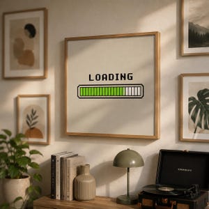 Pixel Art Loading Poster, Funny Gamer Wall Art, Retro 8-bit Gaming Decor, Minimalist Nerd Room Print, Software Developer Gift, Digital (PDF)