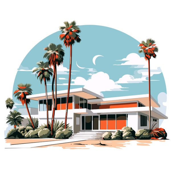 California Midcentury Modern House, Digital Artwork by Skyler Fike Studio (MCMH3)