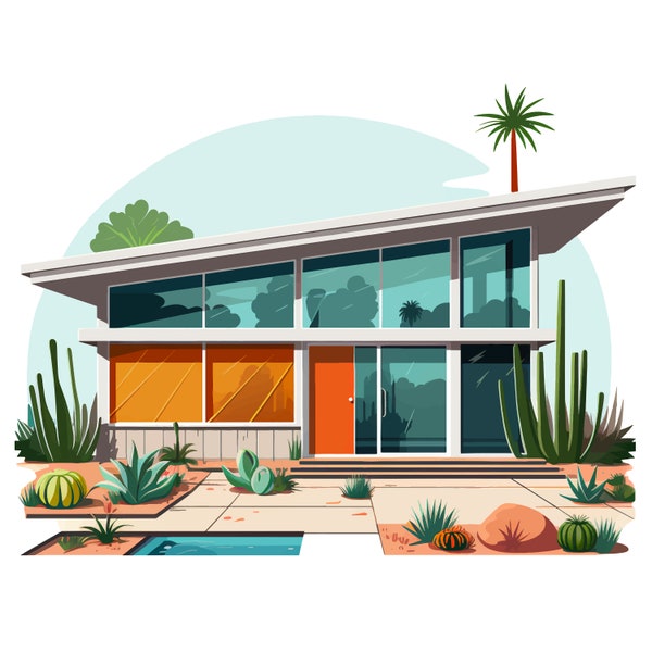 California Midcentury Modern House, Digital Artwork by Skyler Fike Studio (MCMH1)