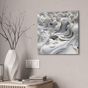 Gallery Wrap Minimalist Canvas, Monochrome White 3D Large Wall Art, Abstract Contemporary, Home Office Bathroom Decor, Modern, Designer Art