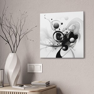 Gallery Wrap Abstract Canvas, Black and White 3D Large Wall Art, Minimalist, Contemporary Home Office Bathroom Decor, Modern, Designer Art