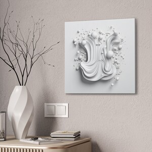 Gallery Wrap Abstract Canvas, Monochrome White 3D Large Wall Art, Minimalist, Contemporary Home Office Bathroom Decor, Modern, Designer Art
