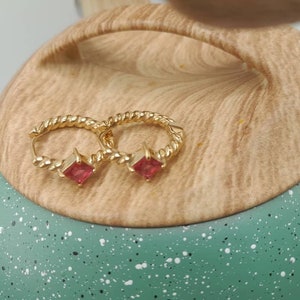 Handmade Gem-Stone Gold , black and red daith earring drop,Stud Earring ,Crystal ball earring ,Gift for her ,Gift for mum,Gift for everyone