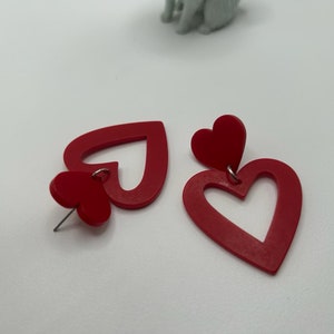 Solid Red Plastic Heart design Earrings , Gift For Her ,Gift For Mum, Red Heart Earring ,Handmade Plastic double heart Earring