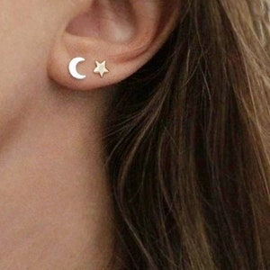 Stainless Steel Star Moon Earrings ,Gold Women Earring ,Gift For Her ,Gift For Mum , Stud Stars Earring ,Cute Earring ,Handmade