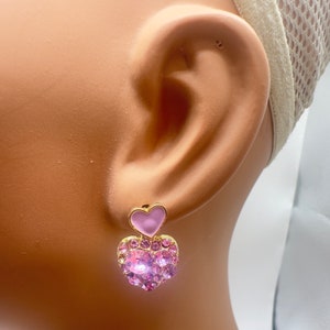 Handmade Pink Heart  earring,Fashionable earring,Cute clear earring ,Gift for Her ,Gift for Mum,Stud drop Earring, Cute Handmade earring.