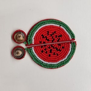 Watermelon Fruit Handmade Bead Earrings,Handmade Women Earring,Gift For Her , Gift For Mum,Stud Fruity Earring ,Fruity Cute Earring Handmade