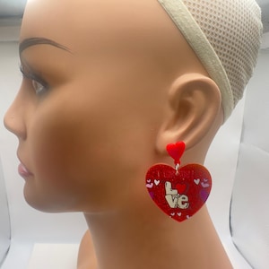Solid Red Plastic Love design Earrings , Gift For Her ,Gift For Mum, Red Heart Earring ,Handmade Plastic double heart Earring