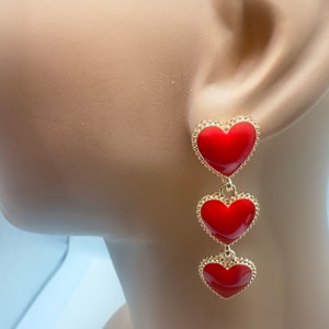 Handmade Red Heart  earring,Fashionable earring,Cute clear earring ,Gift for Her ,Gift for Mum,Stud drop Earring, Cute Handmade earring.