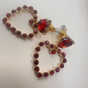 Fashion Heart Ear Earrings,Red and Silver stones Women Earring,Gift For Her ,Gift For Mum ,Stud Love Earring,Sterling  Cute Earring,Handmade
