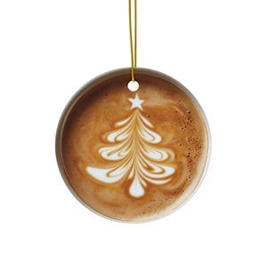 Adorno navideño para amantes del café con leche Adorno de invierno para amantes del café Adorno de cerámica Árbol de Navidad Adorno de café con leche Arte con leche para amantes del café Espresso Evergreen