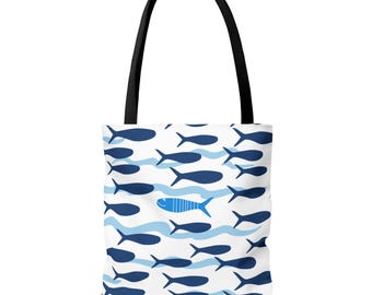 Sardine Print Tote Bag – Ocean Theme Shopper, Beach or Market Bag