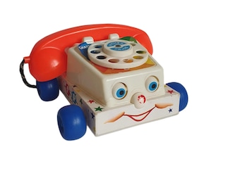 Teléfono parlante vintage Fisher Price / Juguete de cuerda para tirar / Juguete retro clásico / n.° 747