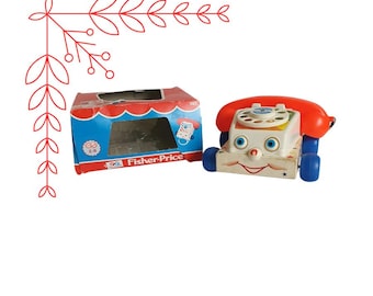 Teléfono parlante vintage Fisher Price / Juguete de cuerda para tirar / Juguete retro clásico / n.° 747