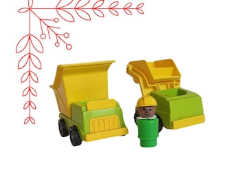 Vintage Fisher Price Little People Construction Set w/ Dump Truck and Front Loader