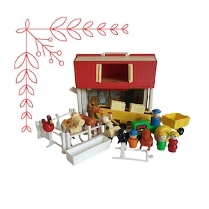 Vintage Fischer-Preis Boxed Farm #910 (UK Version mit rotem Dach)