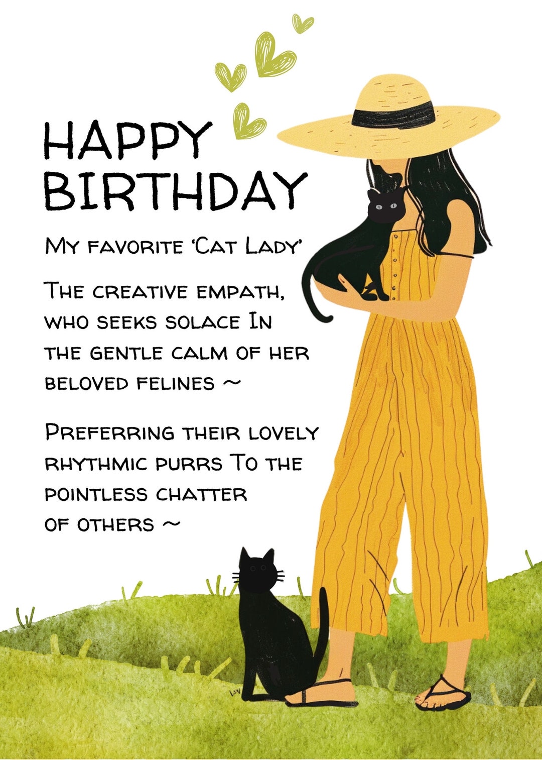 CAT LADY Happy Birthday Card 5x7, Cat Lover Friend, Boho Bday Card, Fur ...