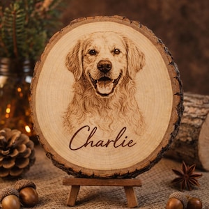 Custom Pet Portrait Wood Slice, Dog Cat Memorial Gift, Laser Engraved from Photo, Mother's Day Gift for Pet Mom, Keepsake