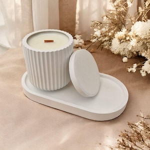 Handmade Eco-Friendly Candle – White Concrete Jar with Lid – Soy Wax – Wooden Wick – Minimalist Decor – Gift for Her or Modern Home