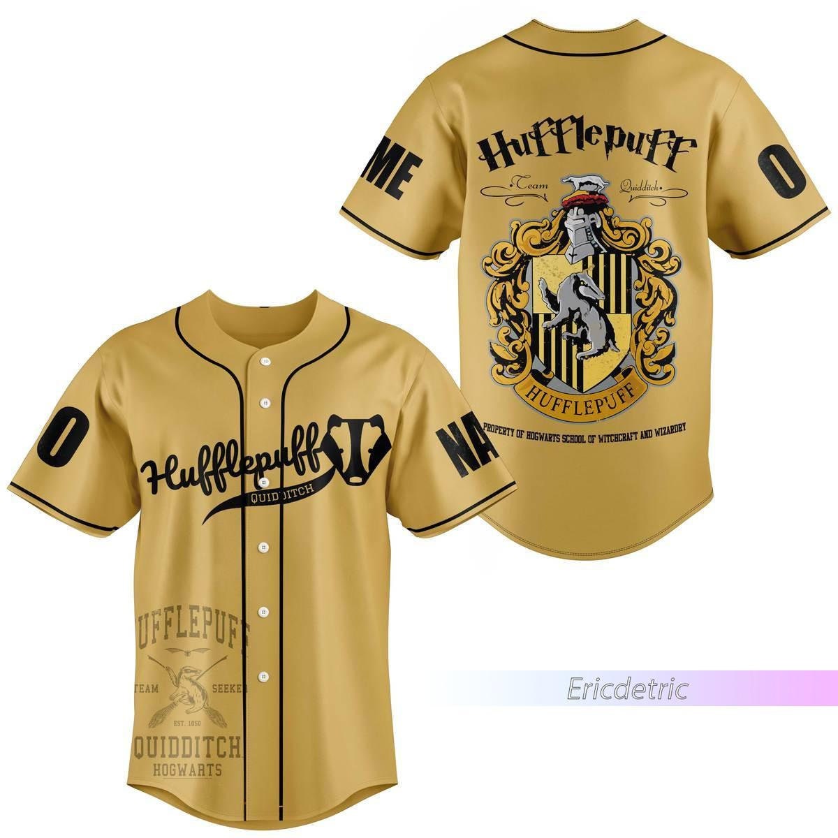 Custom Hufflepuff Baseball Jersey, Wizard House Varsity Collegiate Shirt