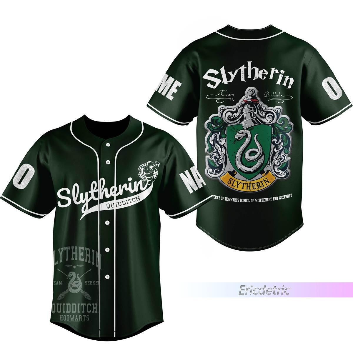 Custom Slytherin Baseball Jersey, Wizard House Varsity Collegiate Shirt