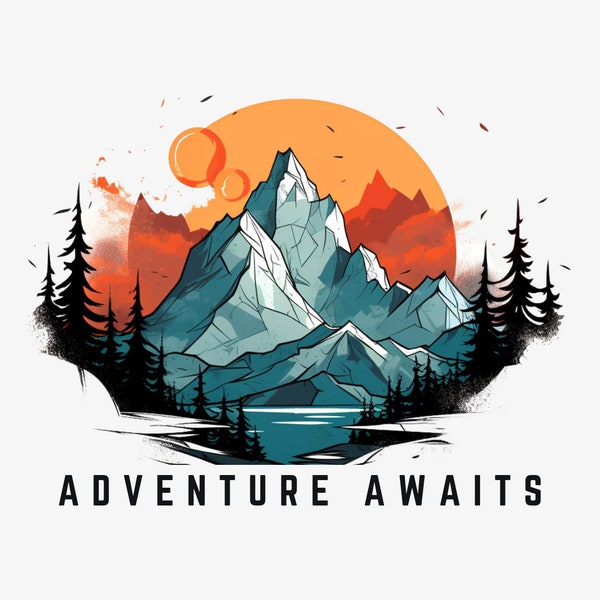 Adventure Awaits - Mountain Scene - Digital Download (PNG & SVG)