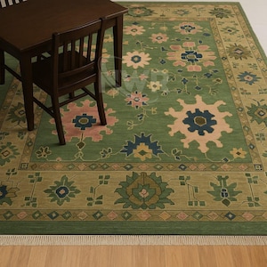 Unique 10×14 Hand knotted Oushak Rug Vintage Fine Wool Rug Home Decor Colourful Carpet Turkish knot Floral Rug For Living Area Rug