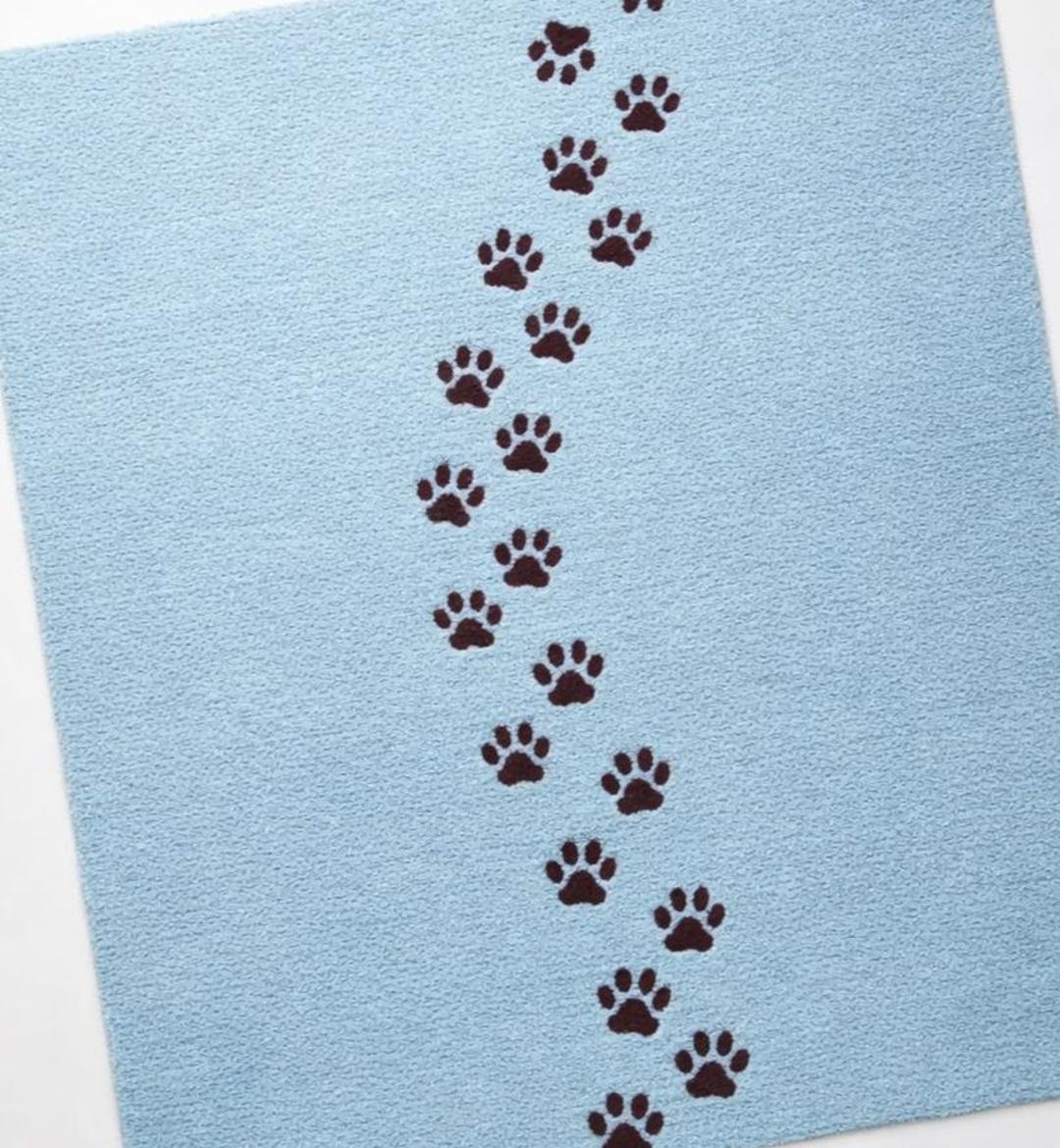 Blue Paw Print Tufted Rug | Cute Pet Footsteps Carpet | Handmade Dog ...