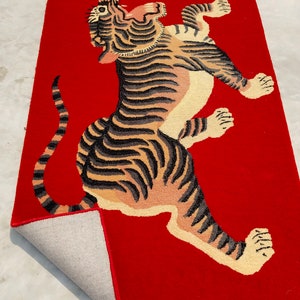 Handmade Tibetan Tiger hand tufted Rug Animal Print 100% Woolen Area rug for living room, bedroom, kids room, home decor,