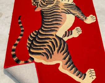 Handmade Tibetan Tiger hand tufted Rug Animal Print 100% Woolen Area rug for living room, bedroom, kids room, home decor,