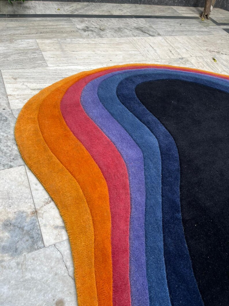 Hand Tufted Wool Rug: Multicolour Irregular Rug (6x9) image 9